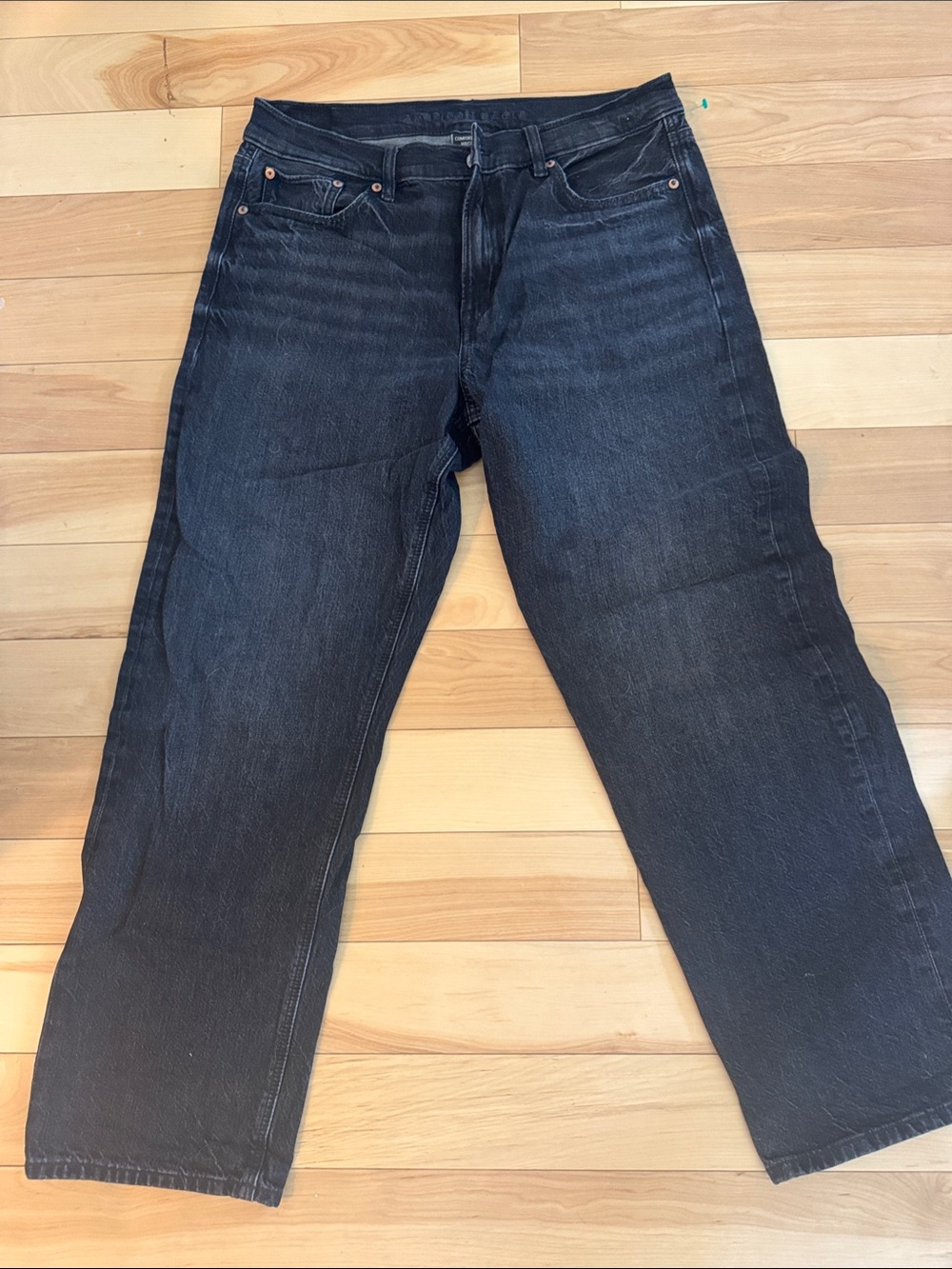American Eagle High Rise Wide Leg Jean - black size 8
